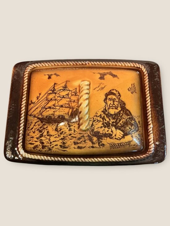 vintage Other - Vintage Nautical Ceramic Trinket Box With Sailor & Ship Illustration 7.7"x5" Bro